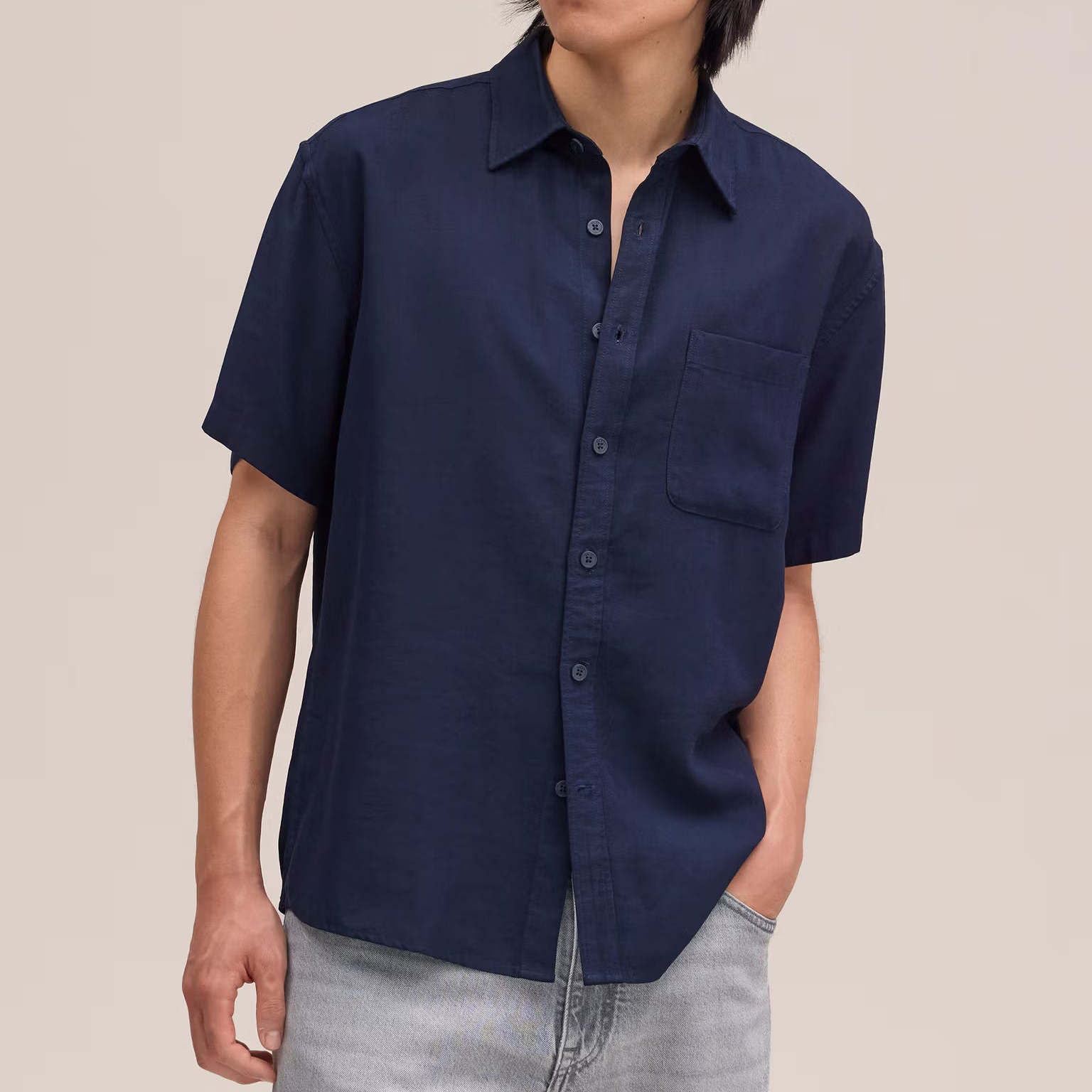 NN07 Deon Drapey Viscose Blend Shirt - Navy Blue