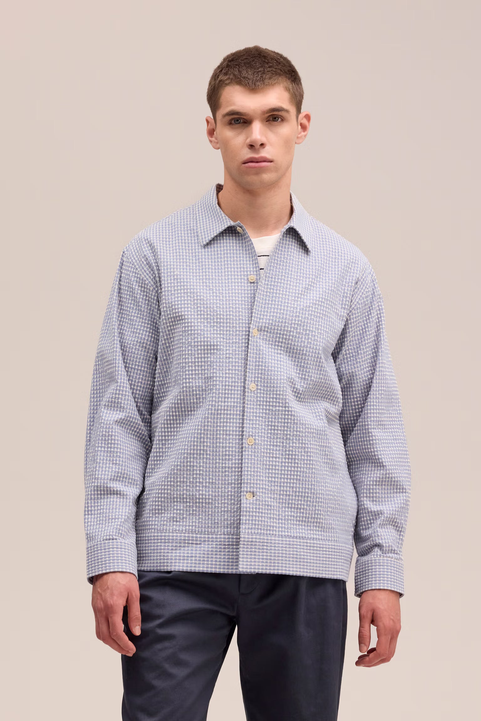 NN07 Reed Seersucker Overshirt - Stone Blue