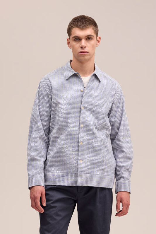 Reed Seersucker Overshirt - Stone Blue