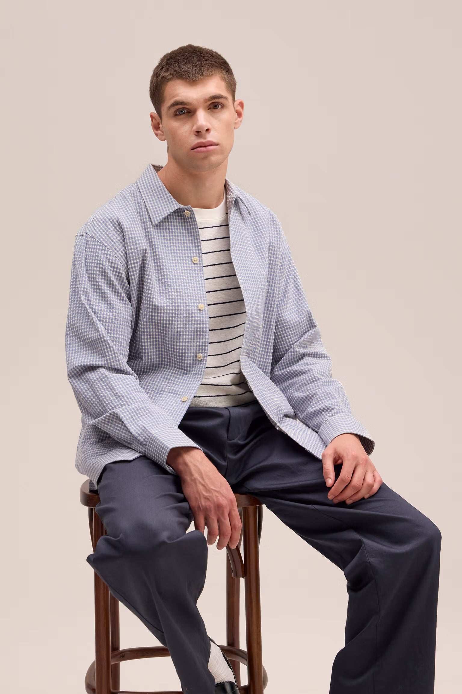 NN07 Reed Seersucker Overshirt - Stone Blue