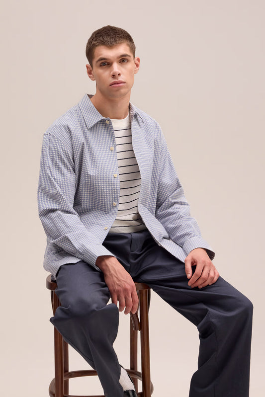 Reed Seersucker Overshirt - Stone Blue