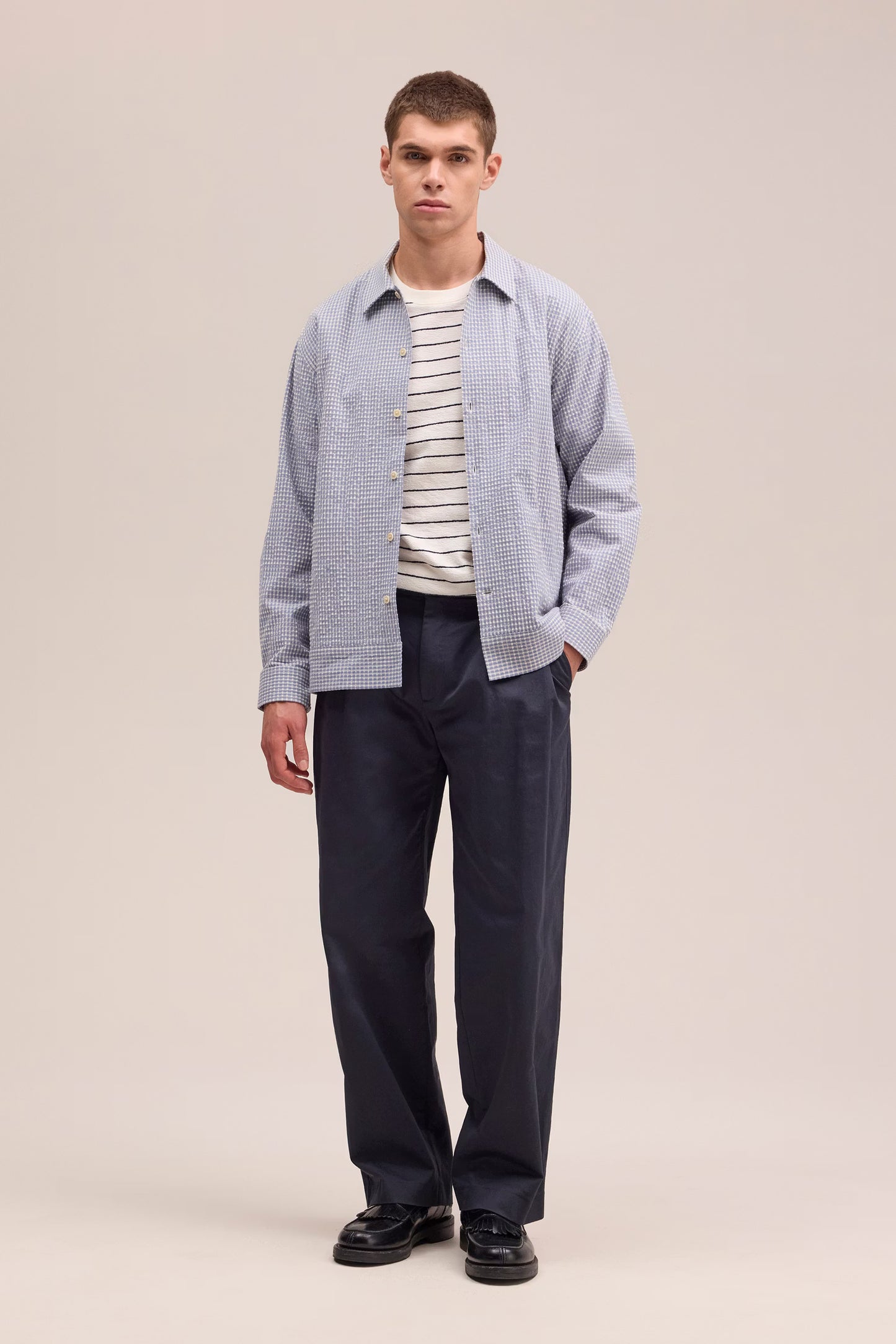 Reed Seersucker Overshirt - Stone Blue