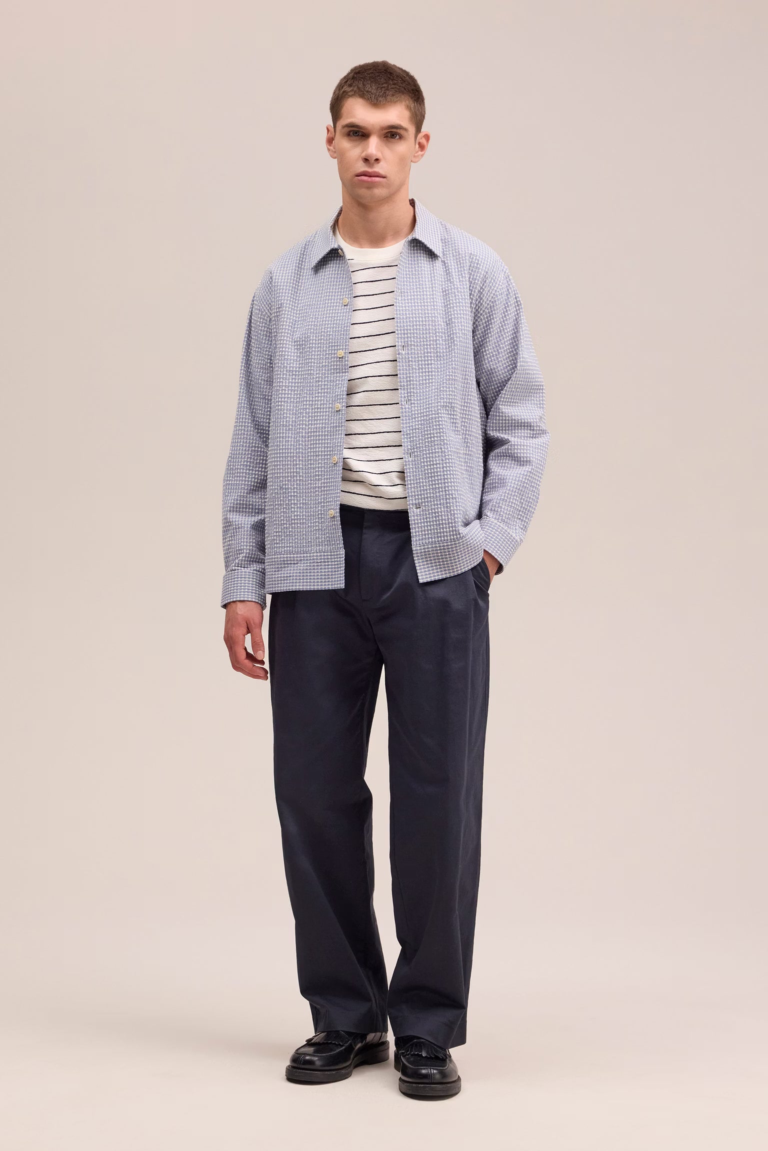 NN07 Reed Seersucker Overshirt - Stone Blue