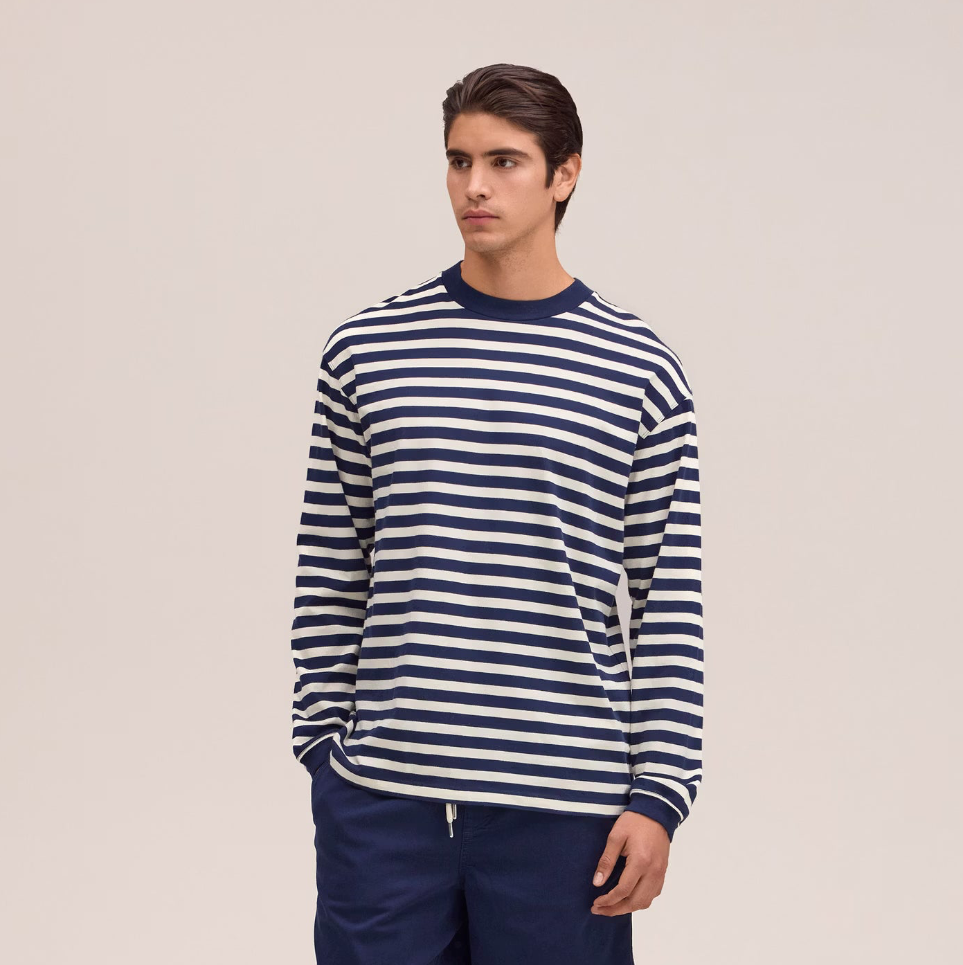 Lionel Long Staple Cotton Tee - Navy Stripe