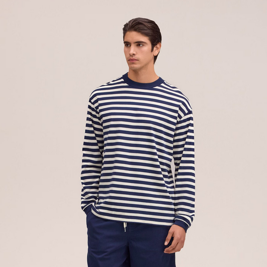 Lionel Long Staple Cotton Tee - Navy Stripe