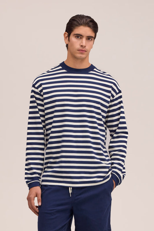 Lionel Long Staple Cotton Tee - Navy Stripe