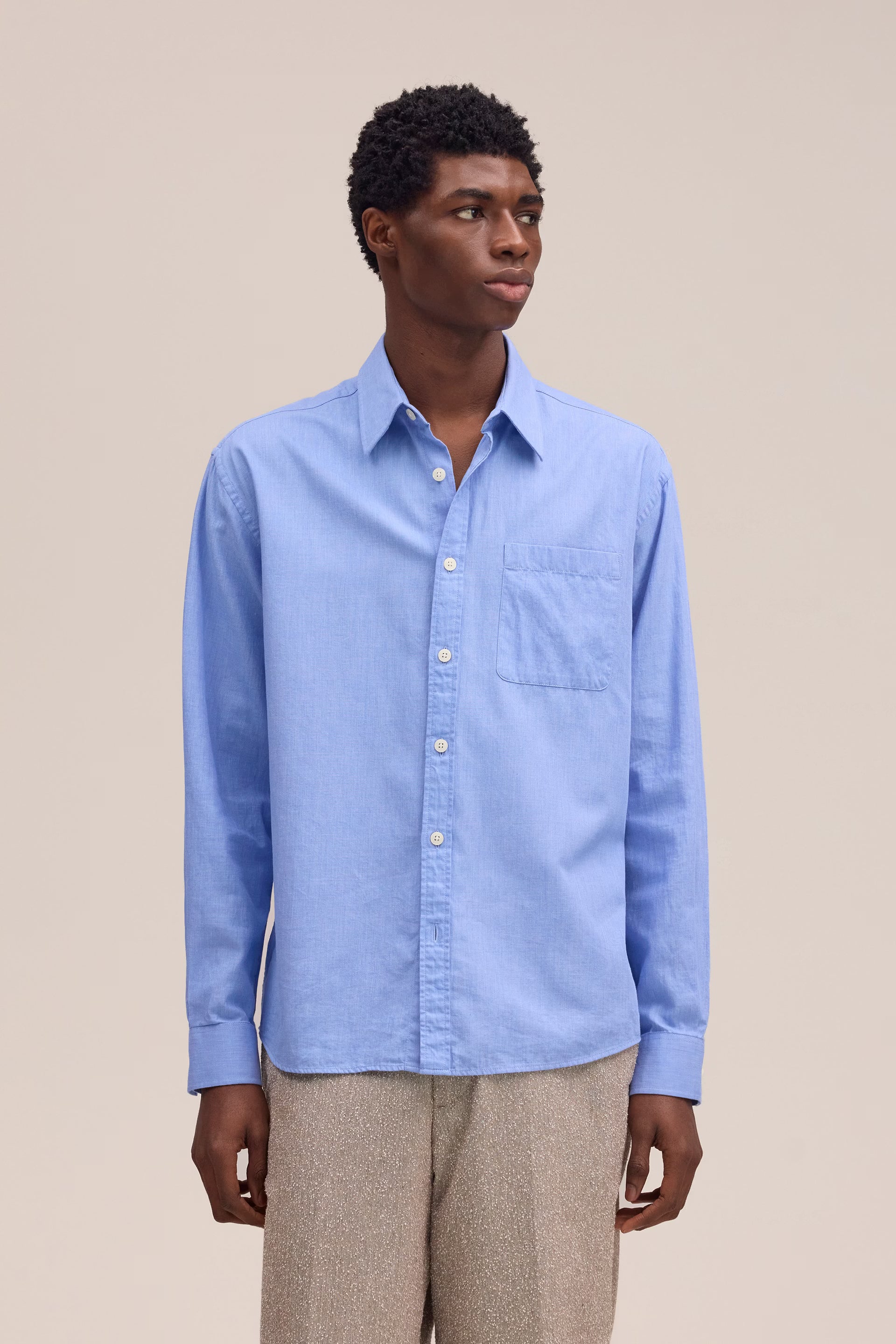 NN07 Deon - Chambray Shirt - Blue Quartz