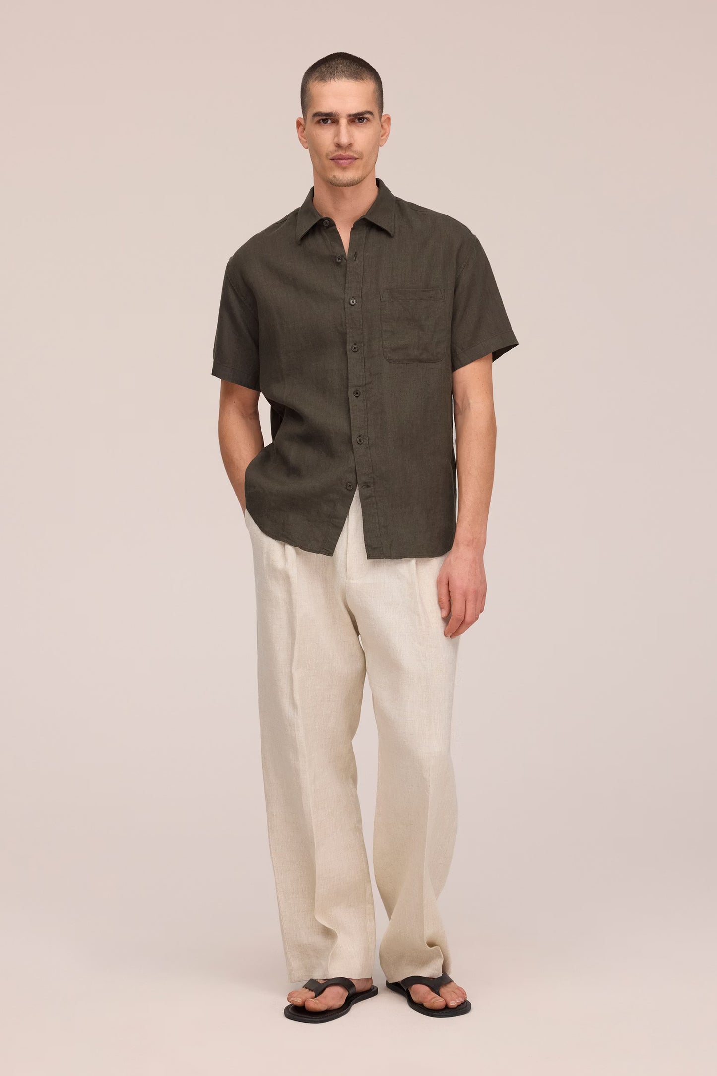 Deon Short Sleeve Linen Shirt - Dark Army
