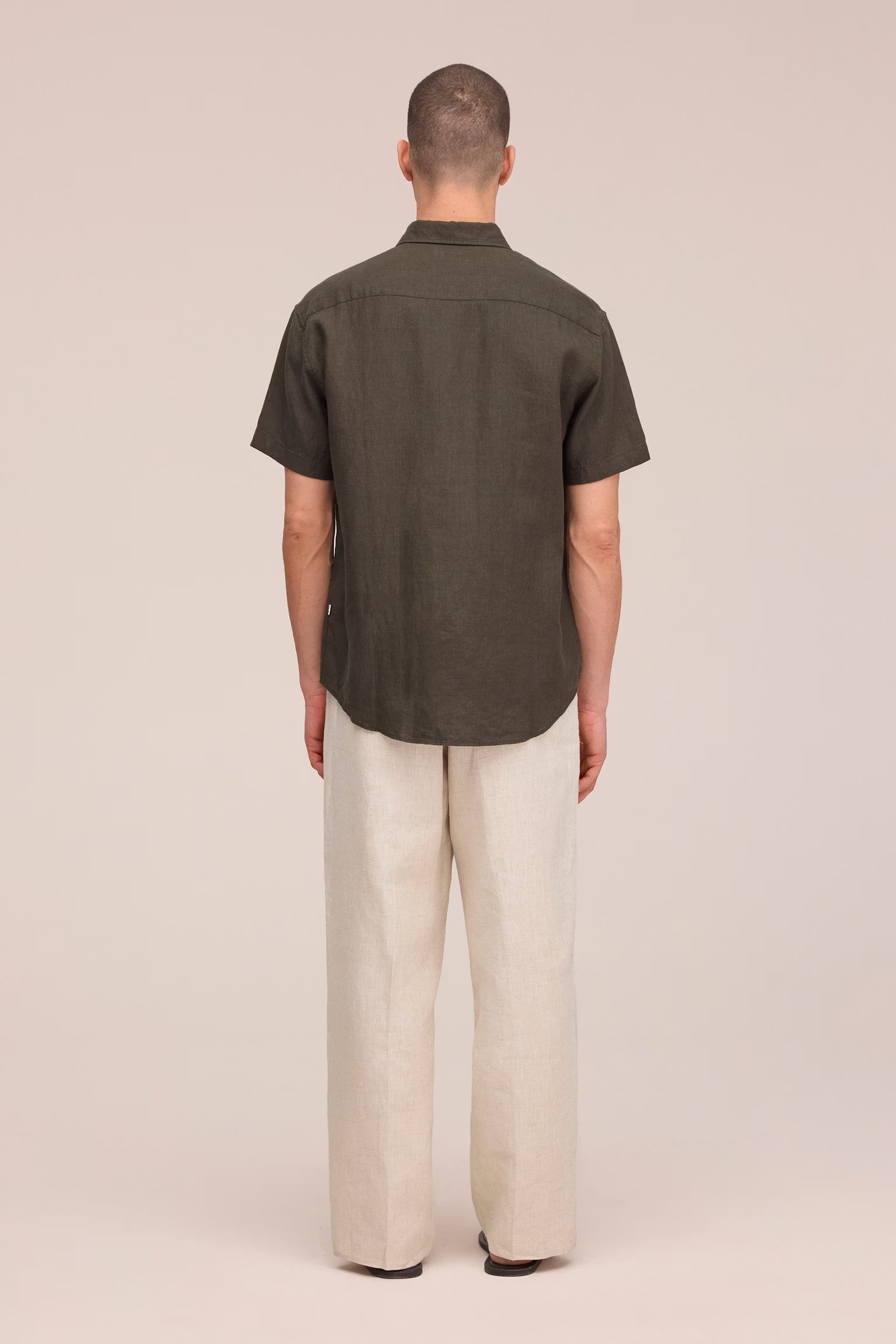 NN07 Deon Short Sleeve Linen Shirt - Dark Army