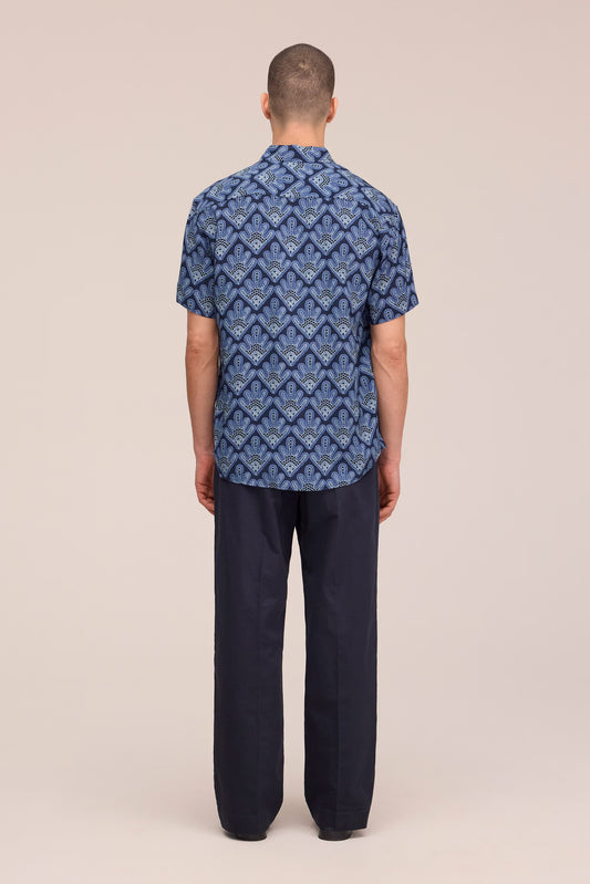 Deon All-Over Print SS Shirt - Navy Blue