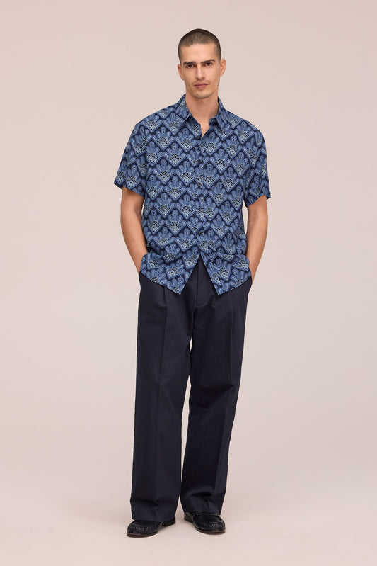 Deon All-Over Print SS Shirt - Navy Blue