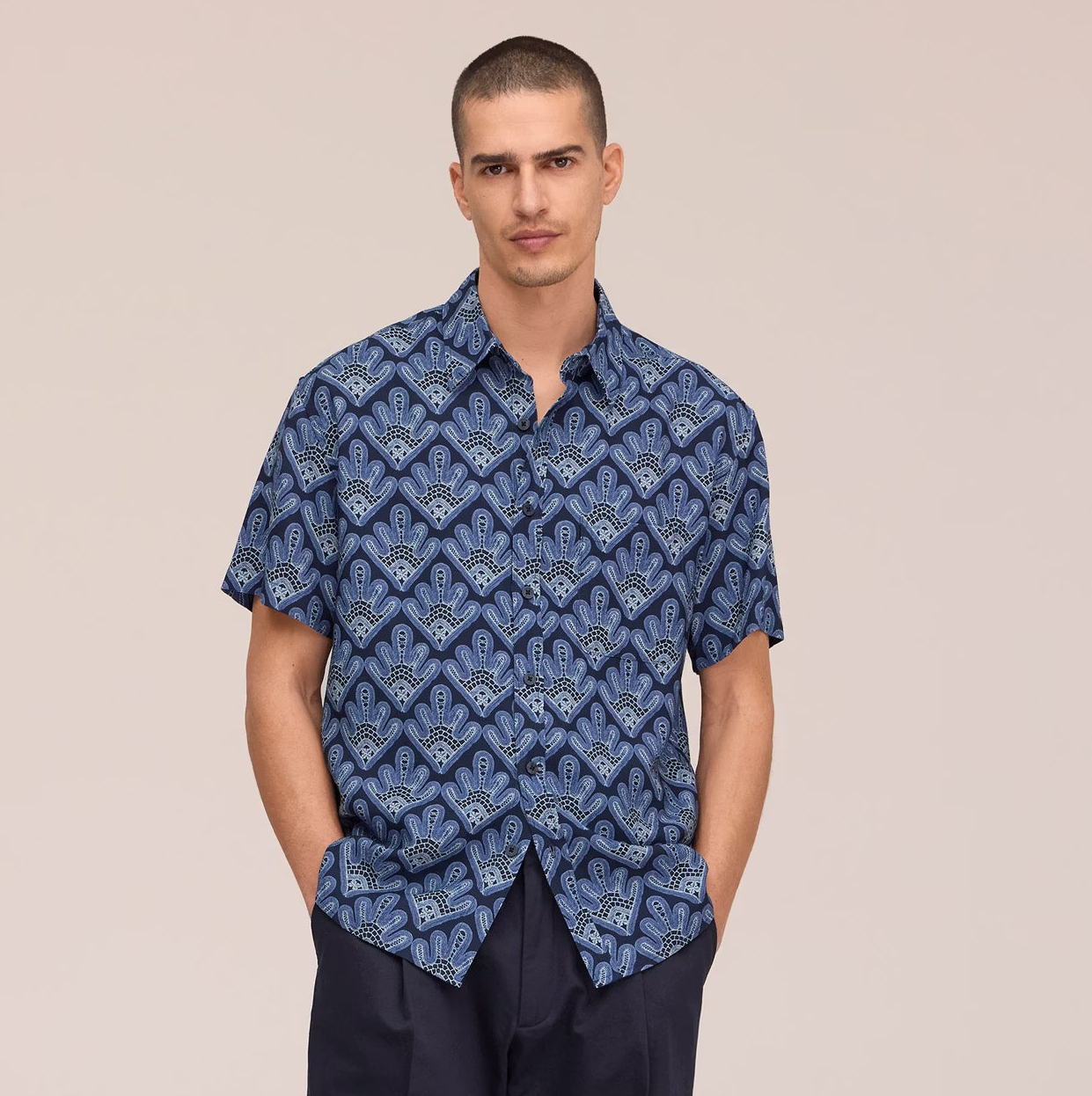 Deon All-Over Print SS Shirt - Navy Blue