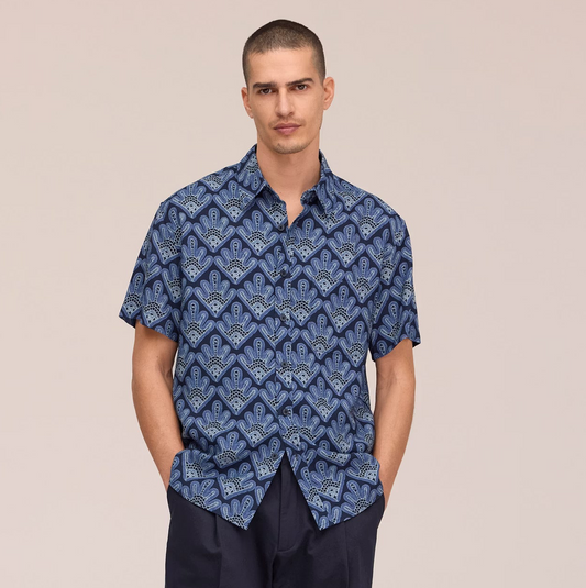 Deon All-Over Print SS Shirt - Navy Blue