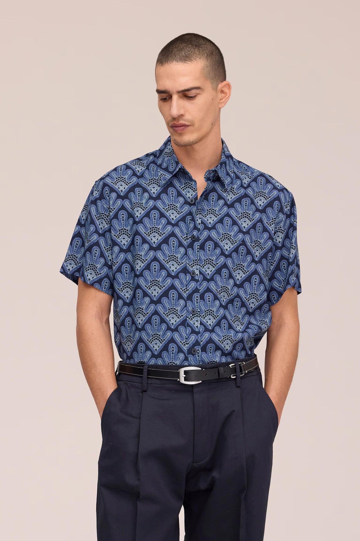 NN07 Deon All-Over Print SS Shirt - Navy Blue