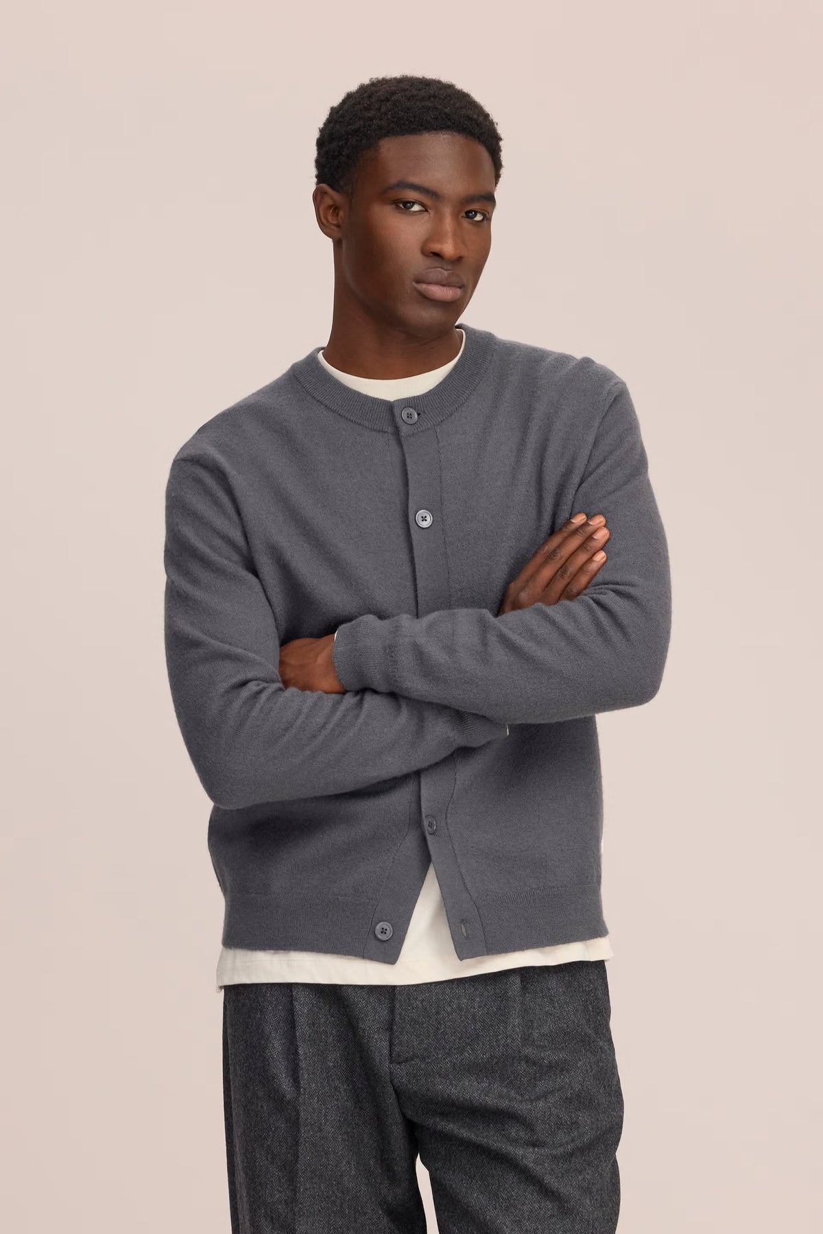 NN07 Jasper Boiled Wool Crew Cardigan - Charcoal Mist