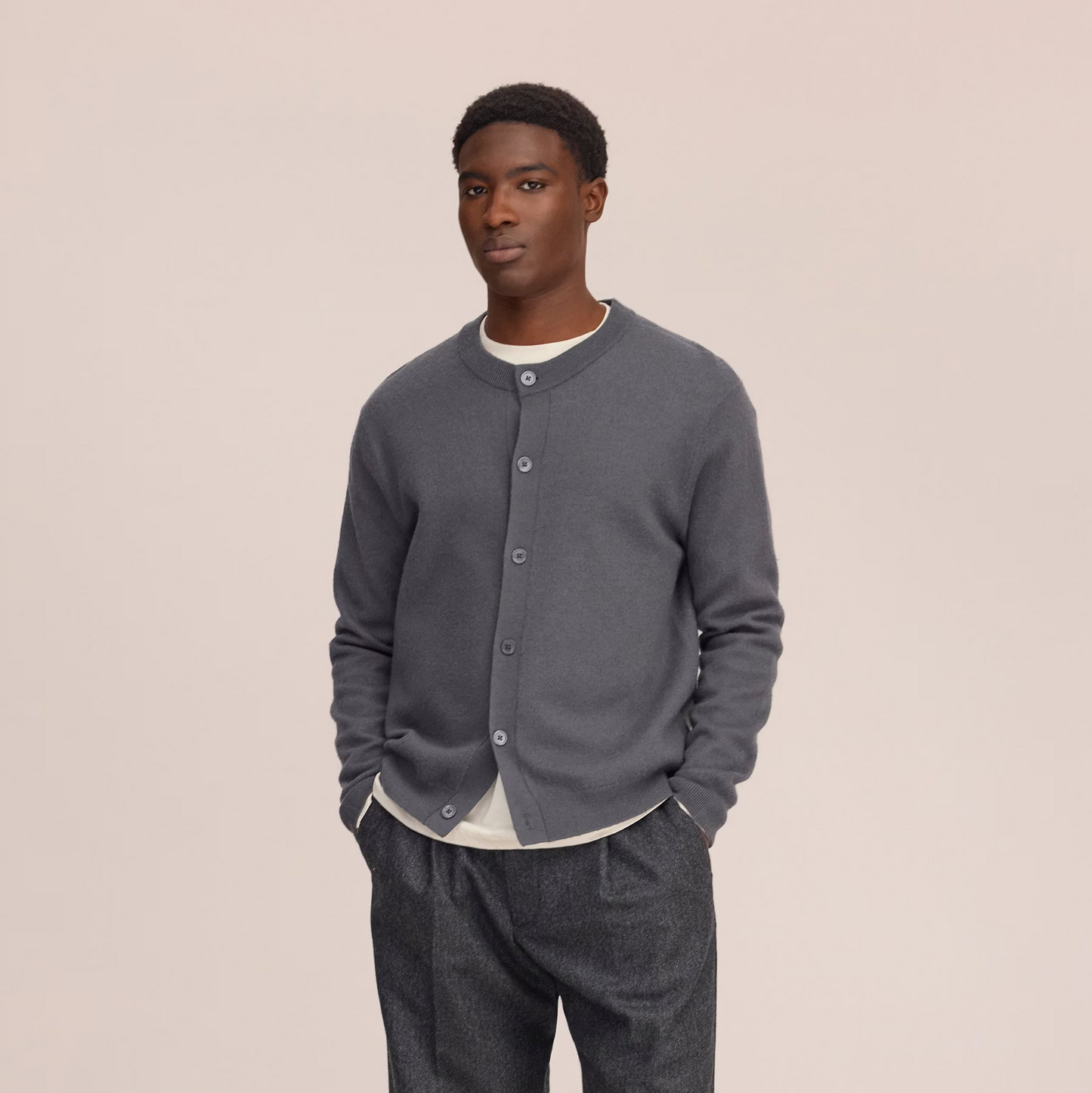 Jasper Boiled Wool Crew Cardigan - Charcoal Mist