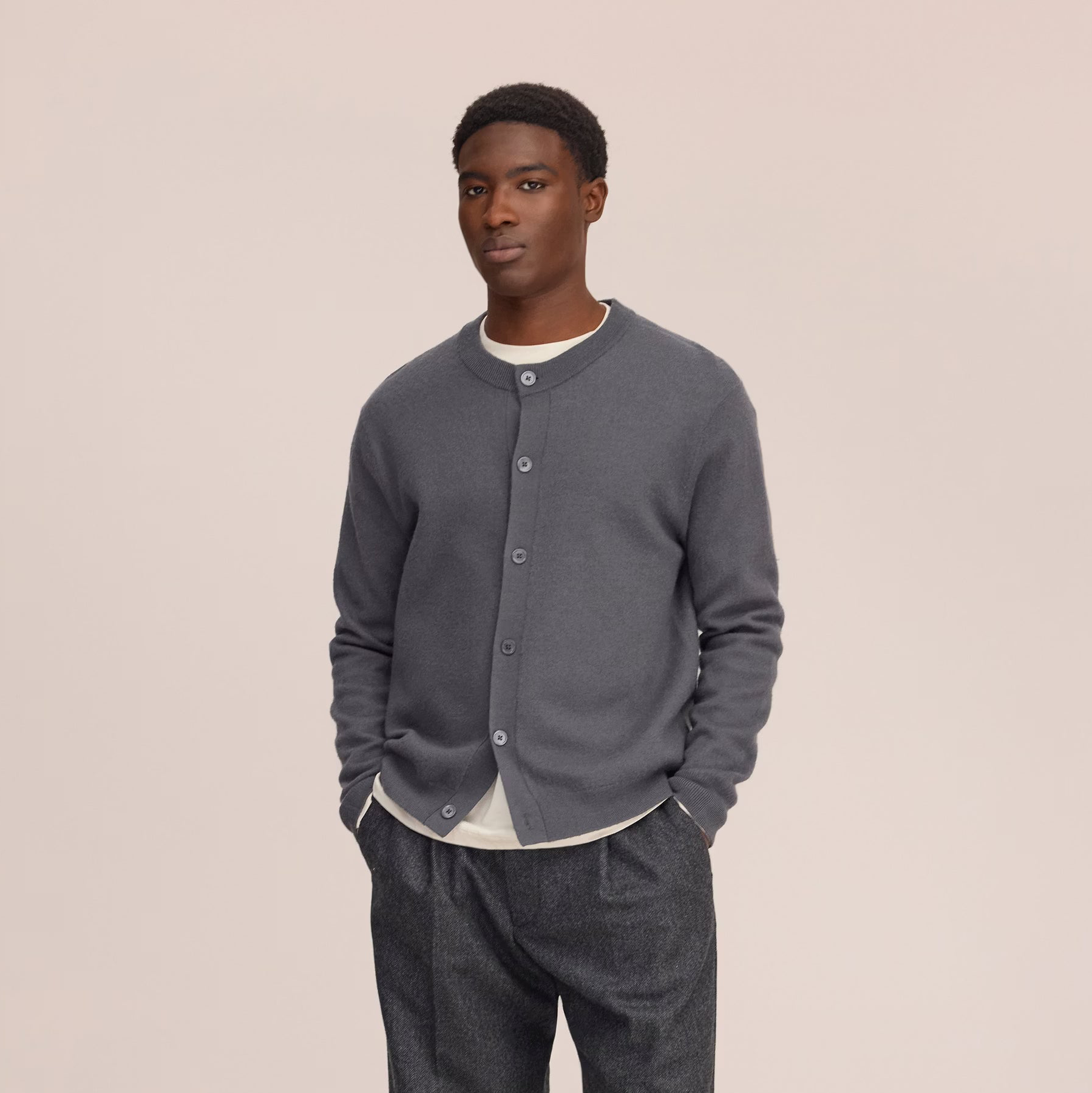 NN07 Jasper Boiled Wool Crew Cardigan - Charcoal Mist