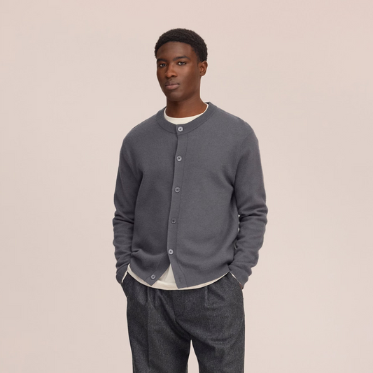 Jasper Boiled Wool Crew Cardigan - Charcoal Mist