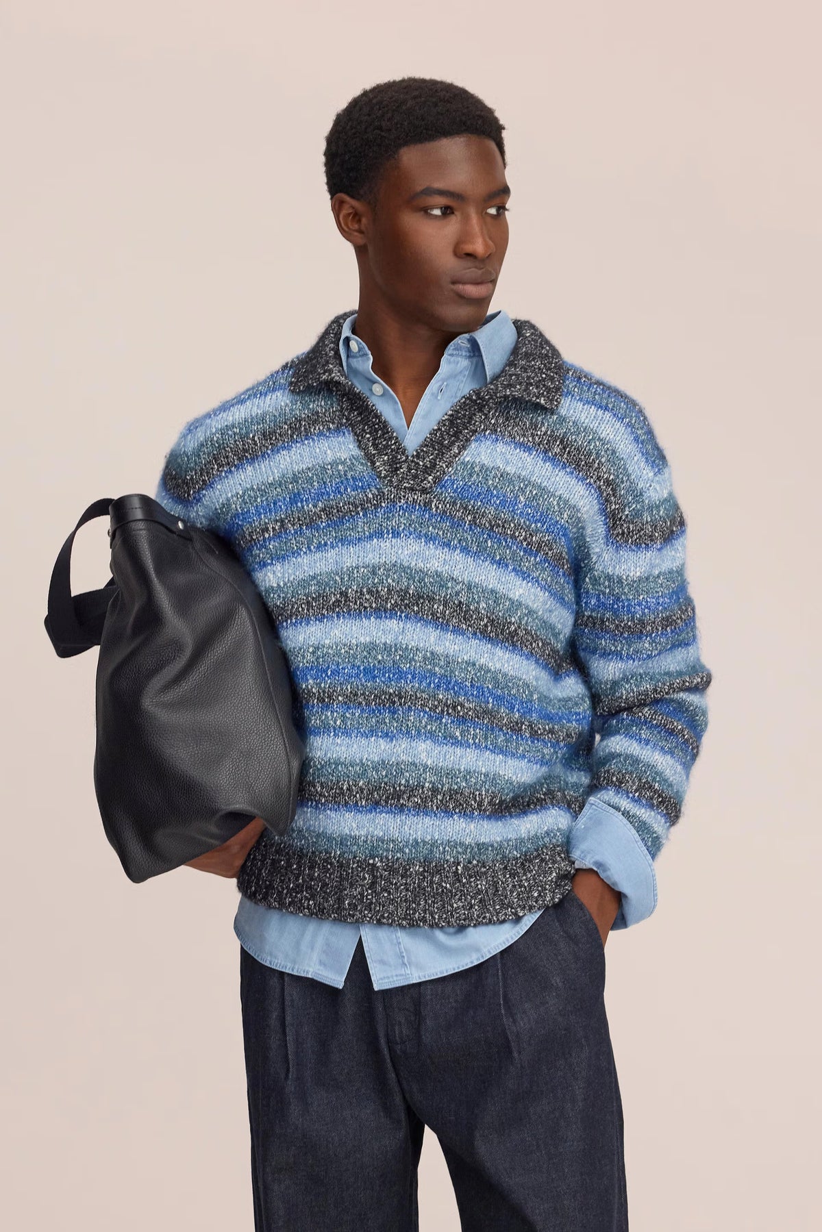 NN07 Erling Textured Bouclé Polo - Navy Multi