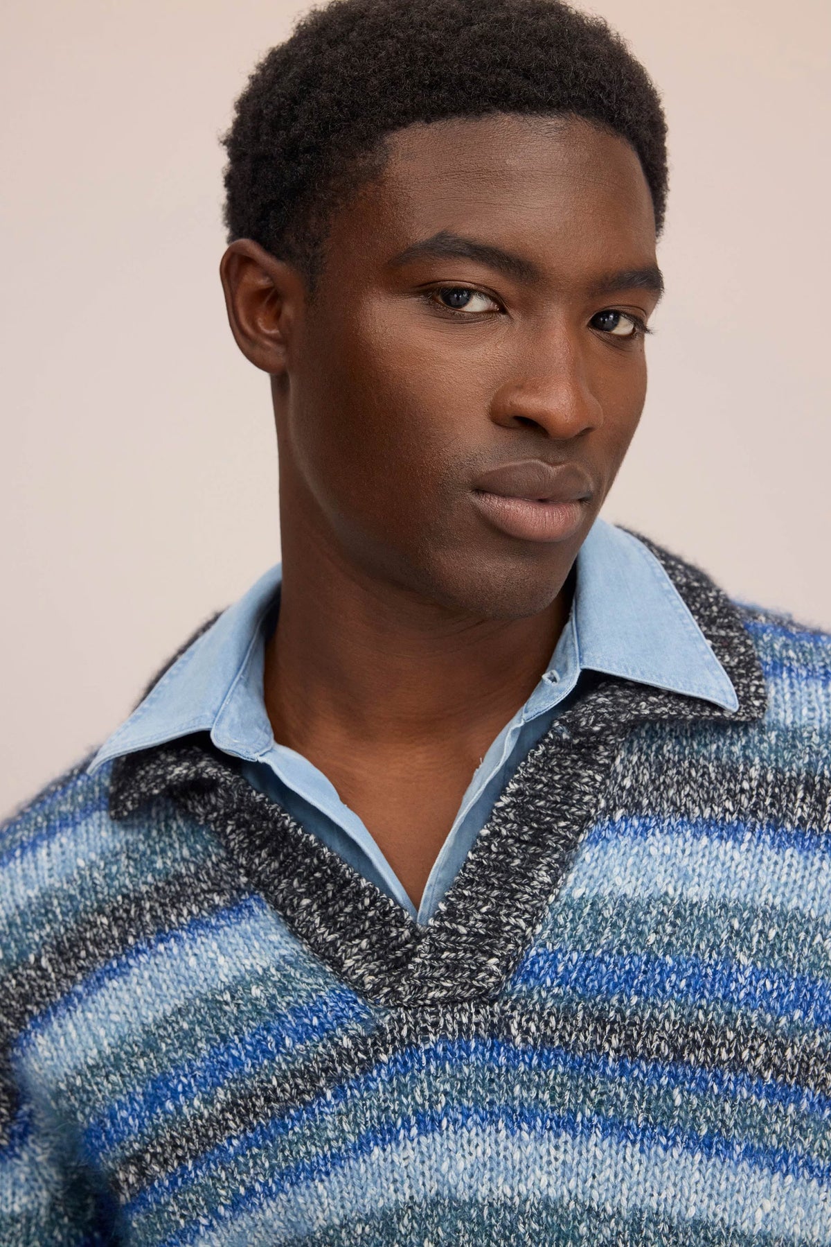 NN07 Erling Textured Bouclé Polo - Navy Multi