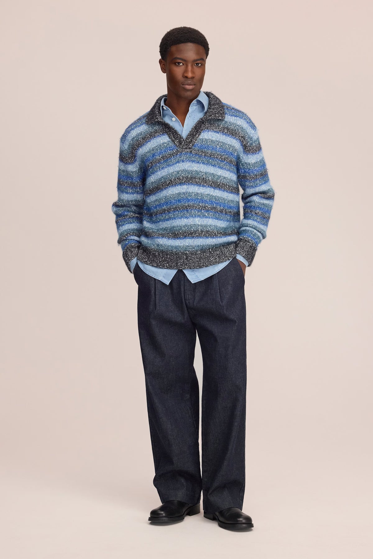 Erling Textured Bouclé Polo - Navy Multi