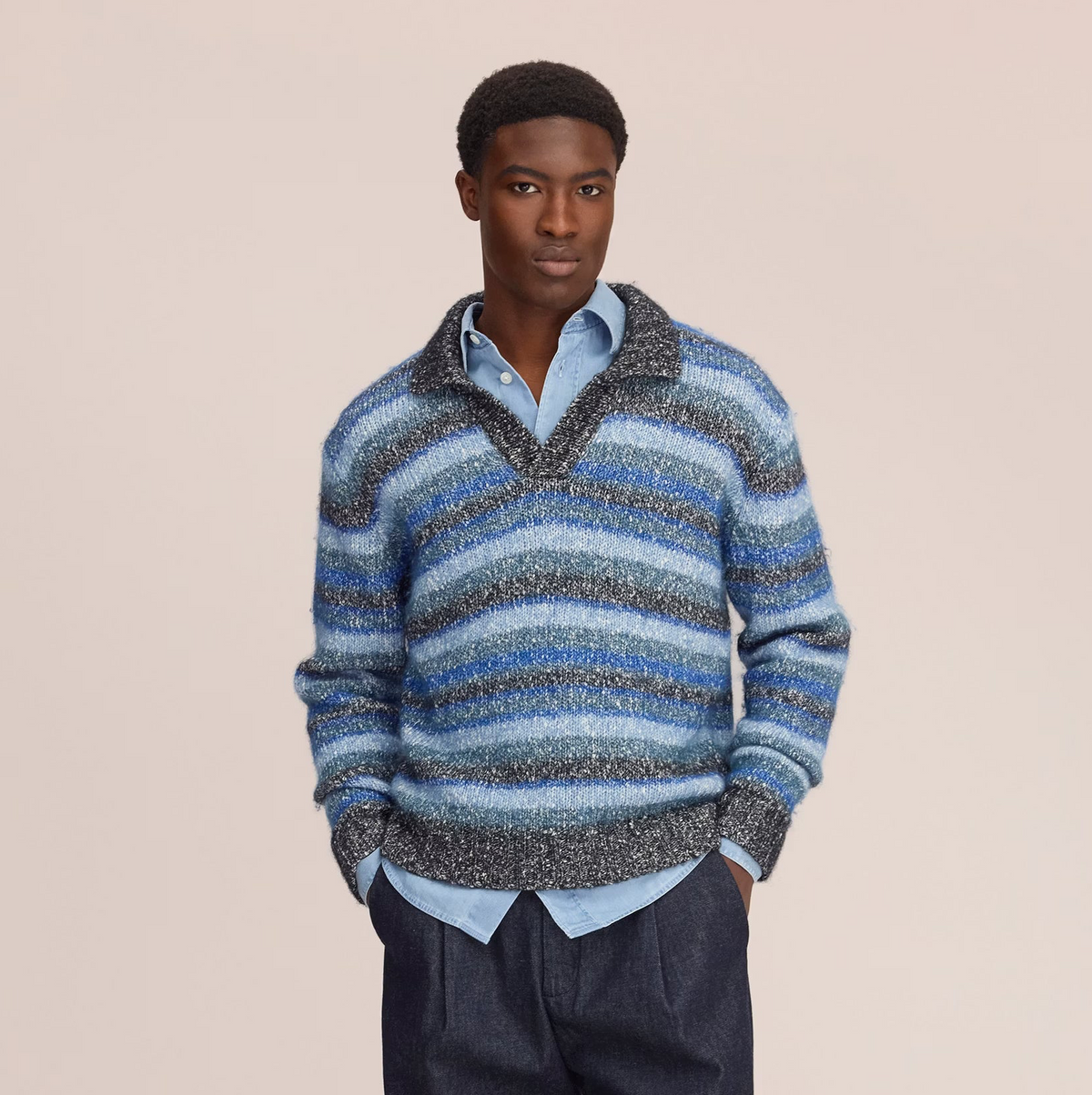 Erling Textured Bouclé Polo - Navy Multi