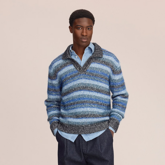 Erling Textured Bouclé Polo - Navy Multi