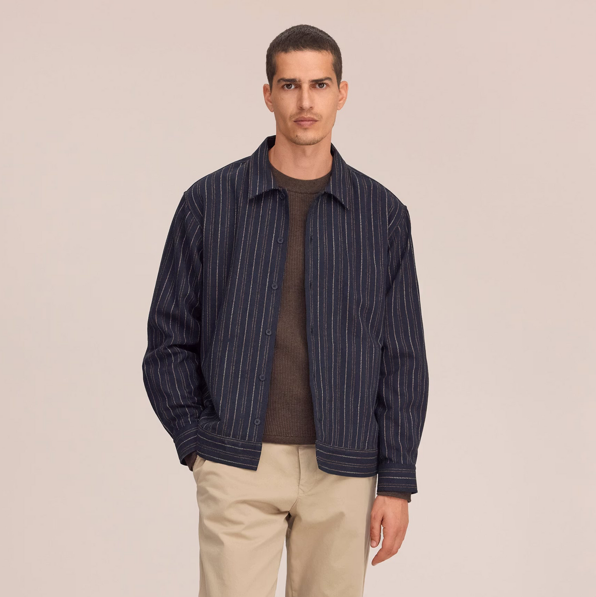 NN07 Reed Striped Overshirt - Navy Blue