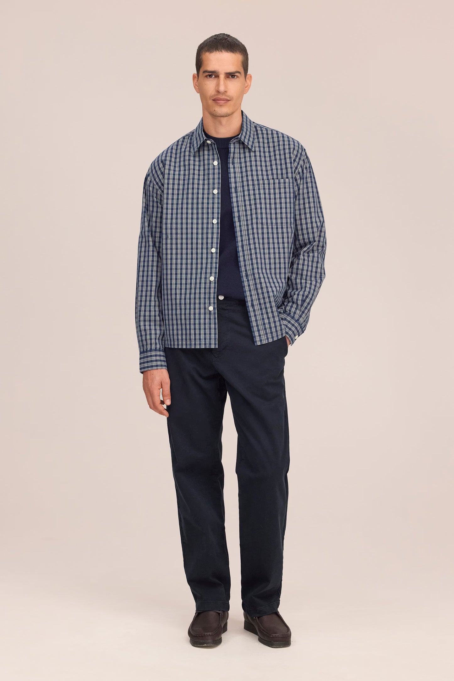 Deon Checkered Organic Cotton Shirt - Navy Check