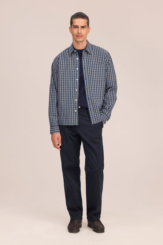 Deon Checkered Organic Cotton Shirt - Navy Check