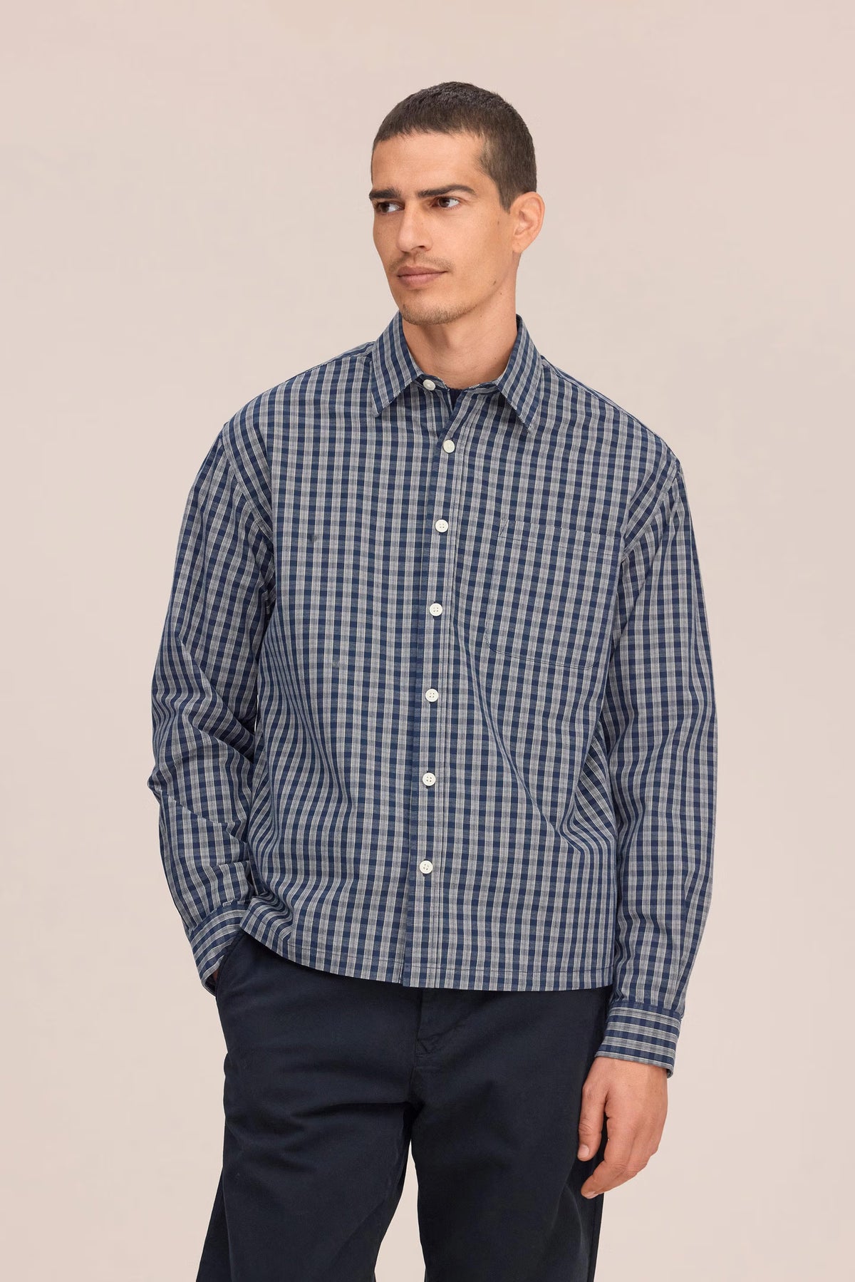 Deon Checkered Organic Cotton Shirt - Navy Check