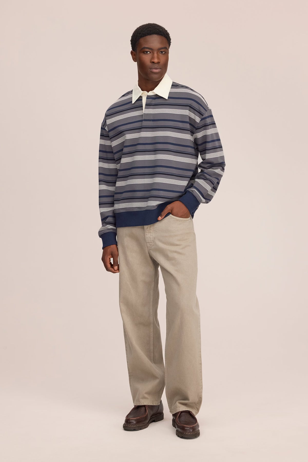 NN07 David Relaxed Fit Fleece Polo - Grey Stripe