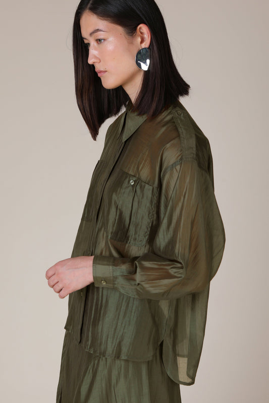 Megara Sheer Organza Shirt - Dark Green