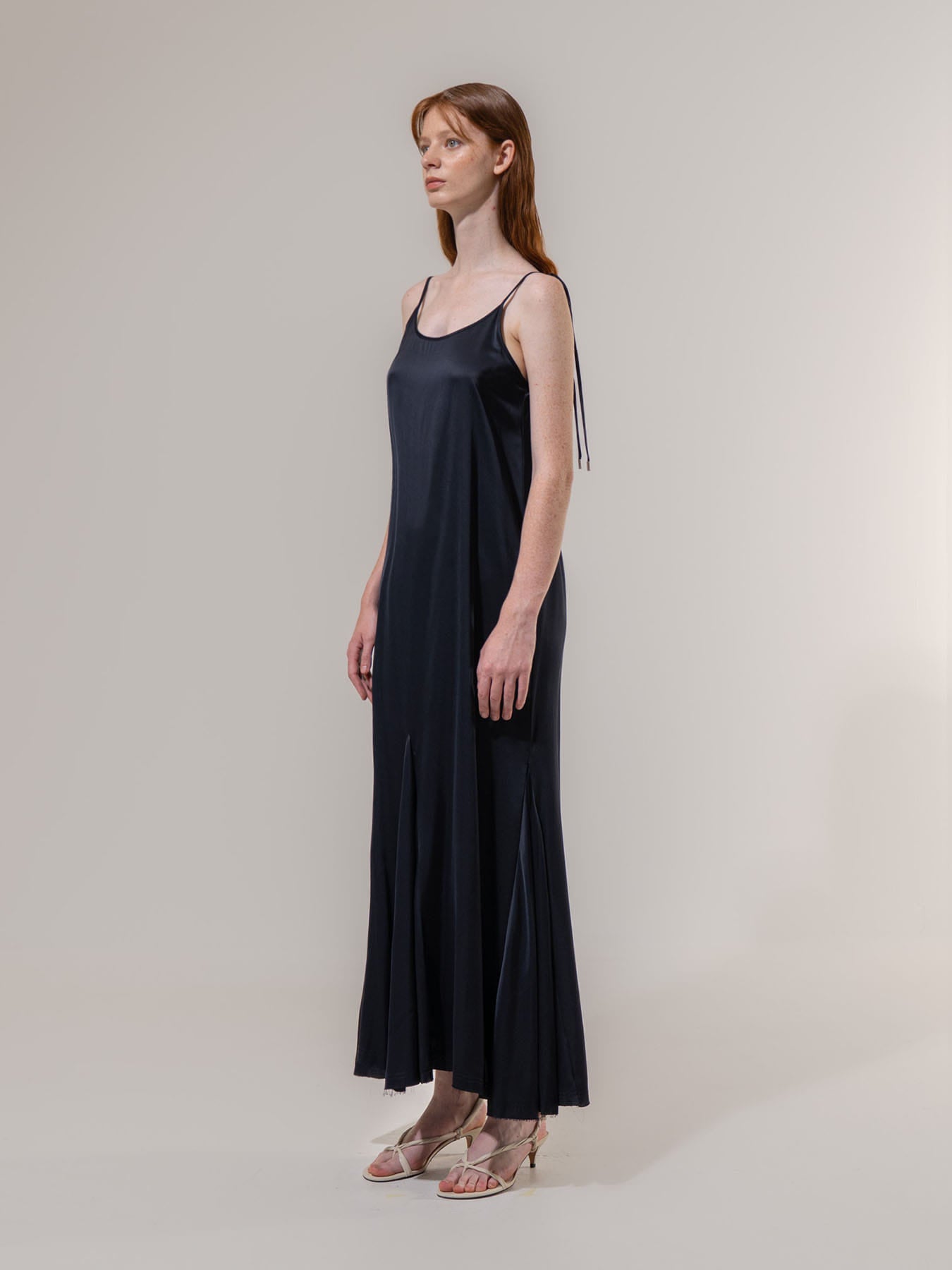 Emin Satin Sleeveless Long Dress - Navy