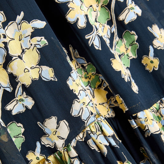Anaya Dress - Bouquet Devore Navy