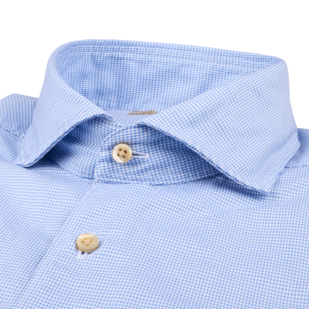 Regular Houndstooth Twill Shirt with Contrast - Light Blue