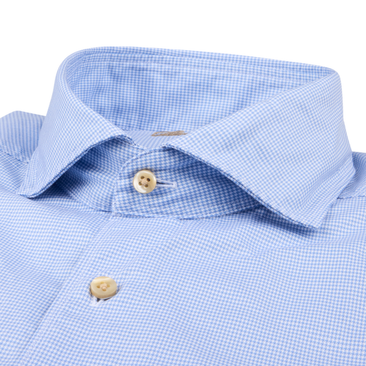 Regular Houndstooth Twill Shirt with Contrast - Light Blue
