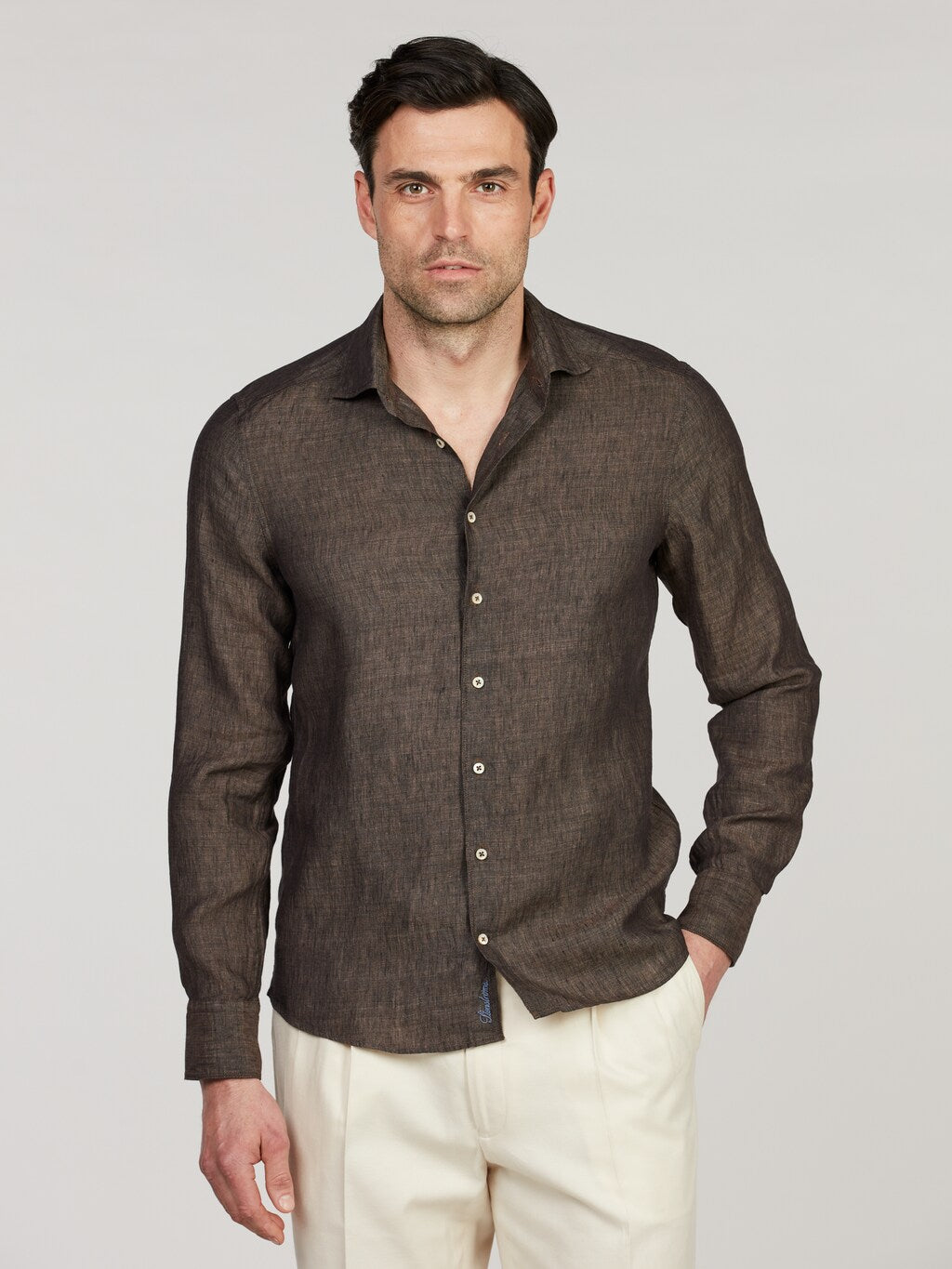 Regular Linen Shirt - Dark Brown