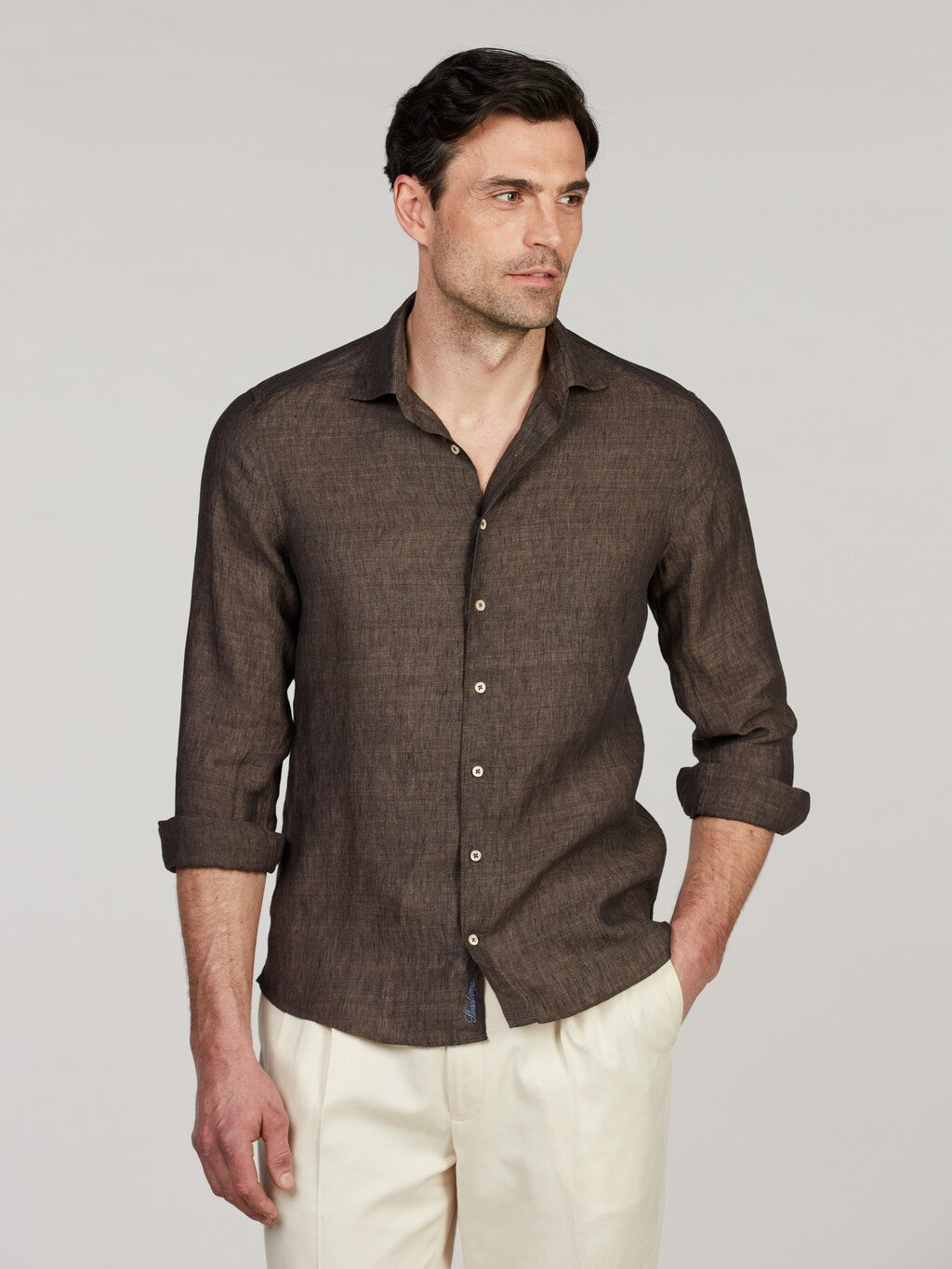 Regular Linen Shirt - Dark Brown