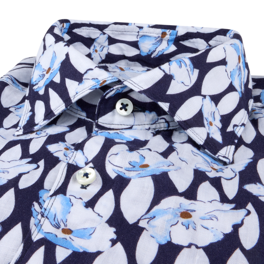 Regular Linen Shirt - Navy Pattern