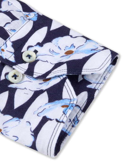 Regular Linen Shirt - Navy Pattern