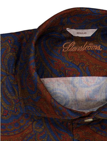 Stenstroms Regular Twill Paisley Print Shirt - Dark Orange Pattern