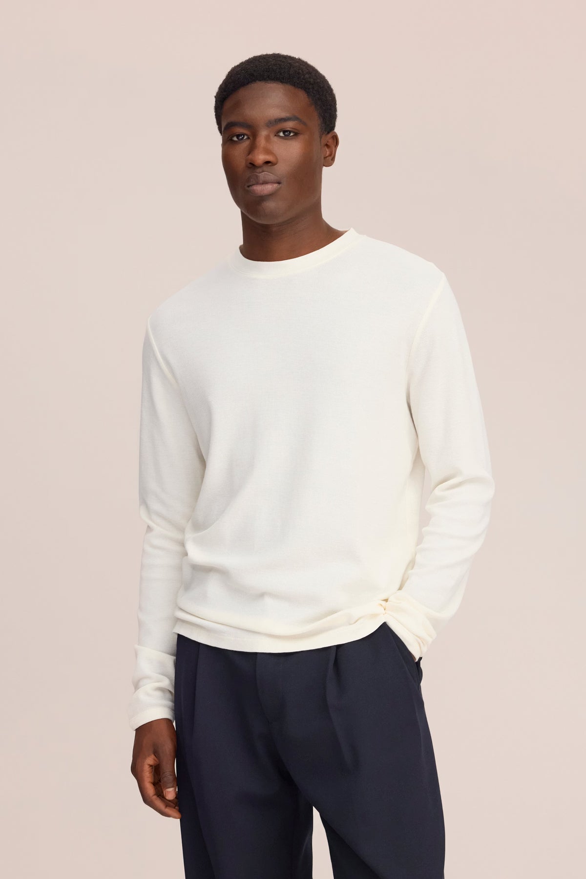 Clive Waffle Knit Long Sleeve Tee - Egg White