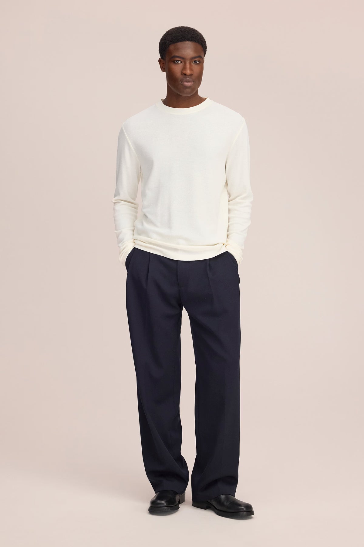 Clive Waffle Knit Long Sleeve Tee - Egg White