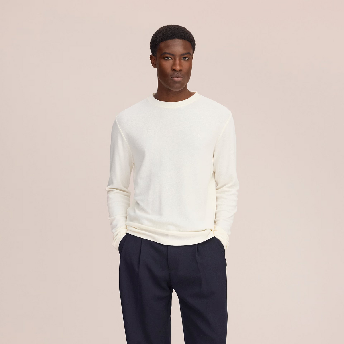NN07 Clive Waffle Knit Long Sleeve Tee - Egg White