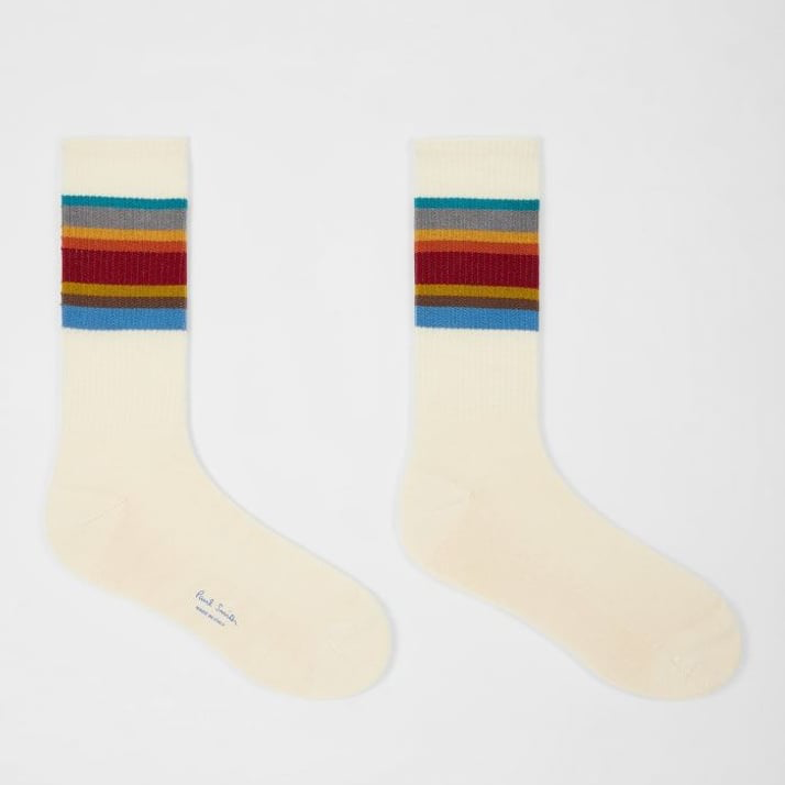 Paul Cotton-Blend 'Signature Stripe' Crew Sport Socks - Off White