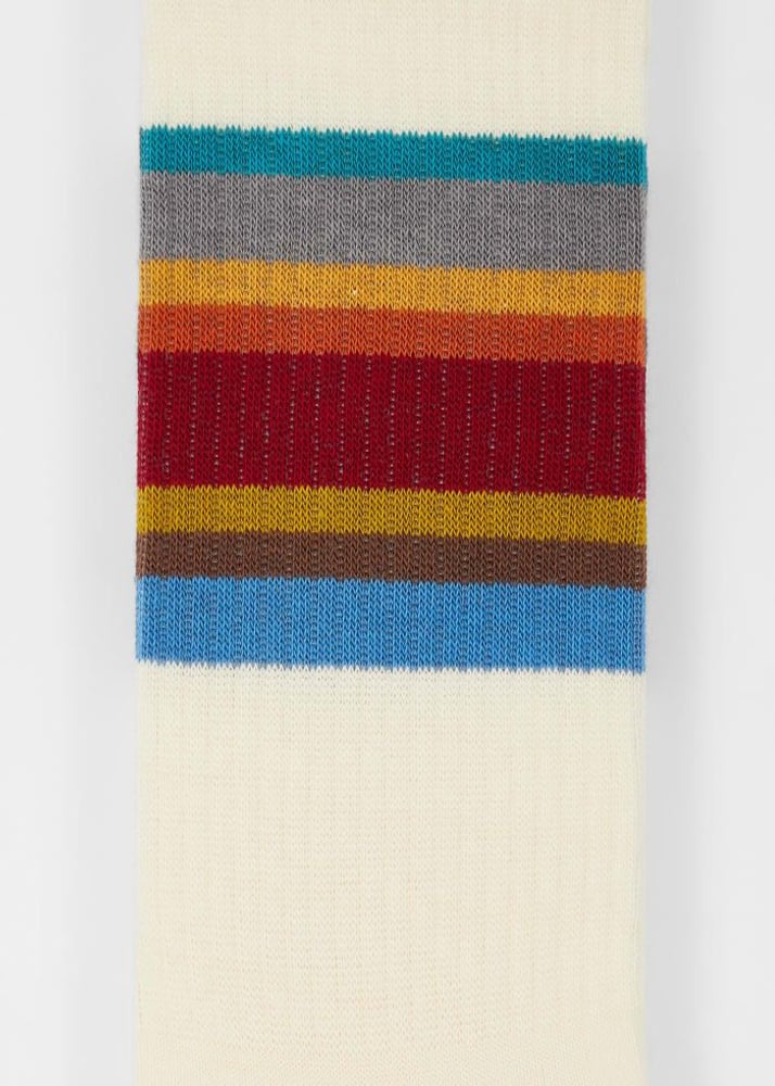 Cotton-Blend 'Signature Stripe' Crew Sport Socks - Off White