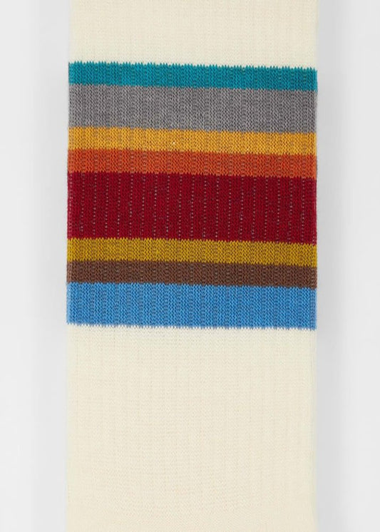 Cotton-Blend 'Signature Stripe' Crew Sport Socks - Off White
