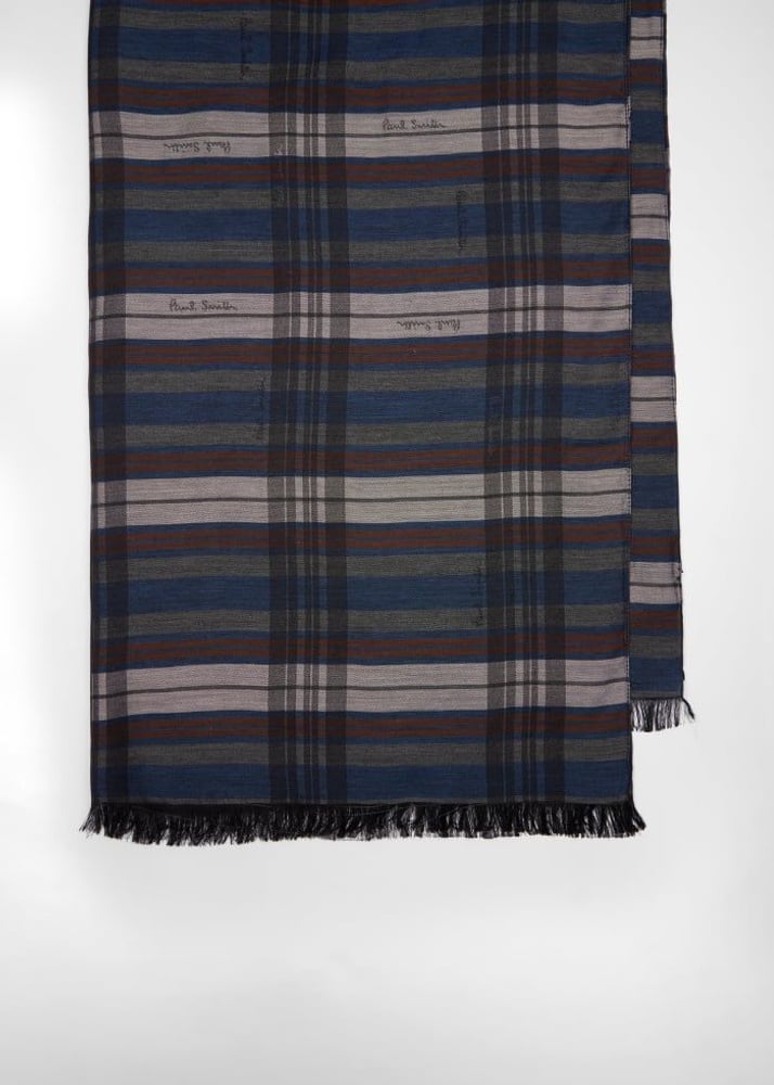 Paul Lord Check Scarf - Navy