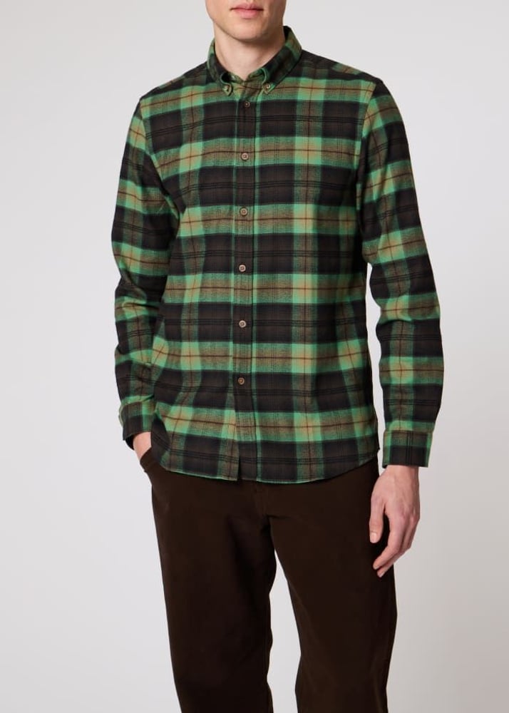 Regular Fit Button Down Check Shirt - Pea Green